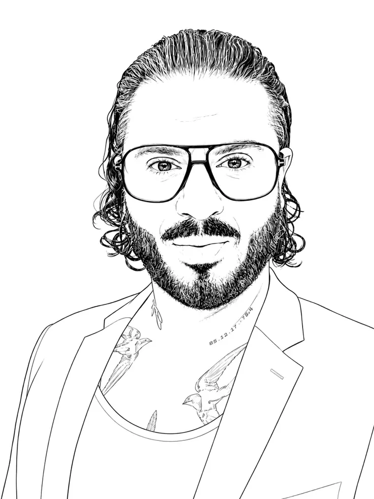 Line portrait of Phillip Wickenden