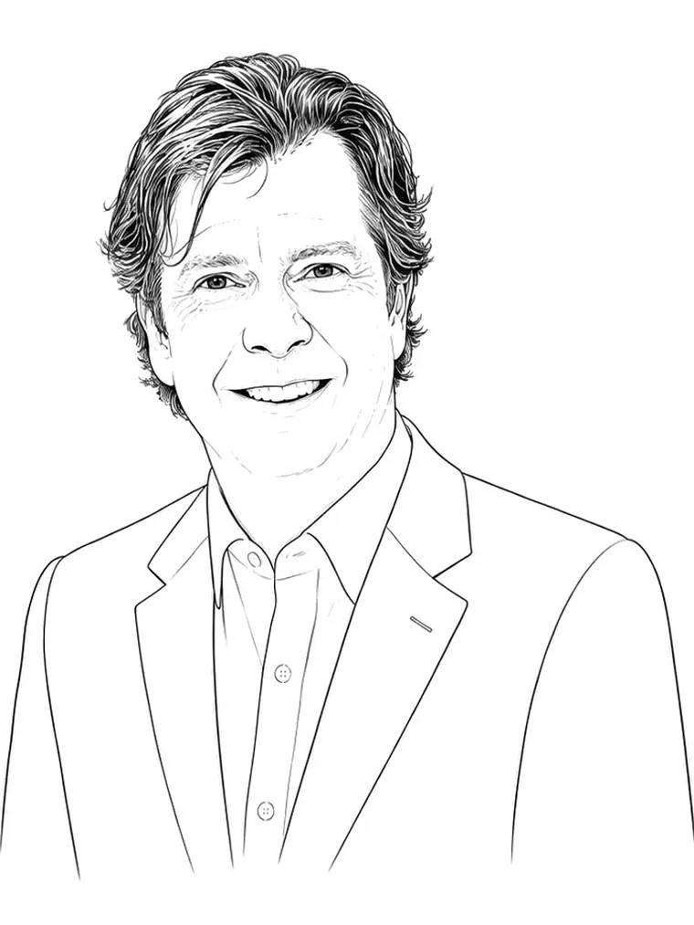 Line portrait of Simon Collins